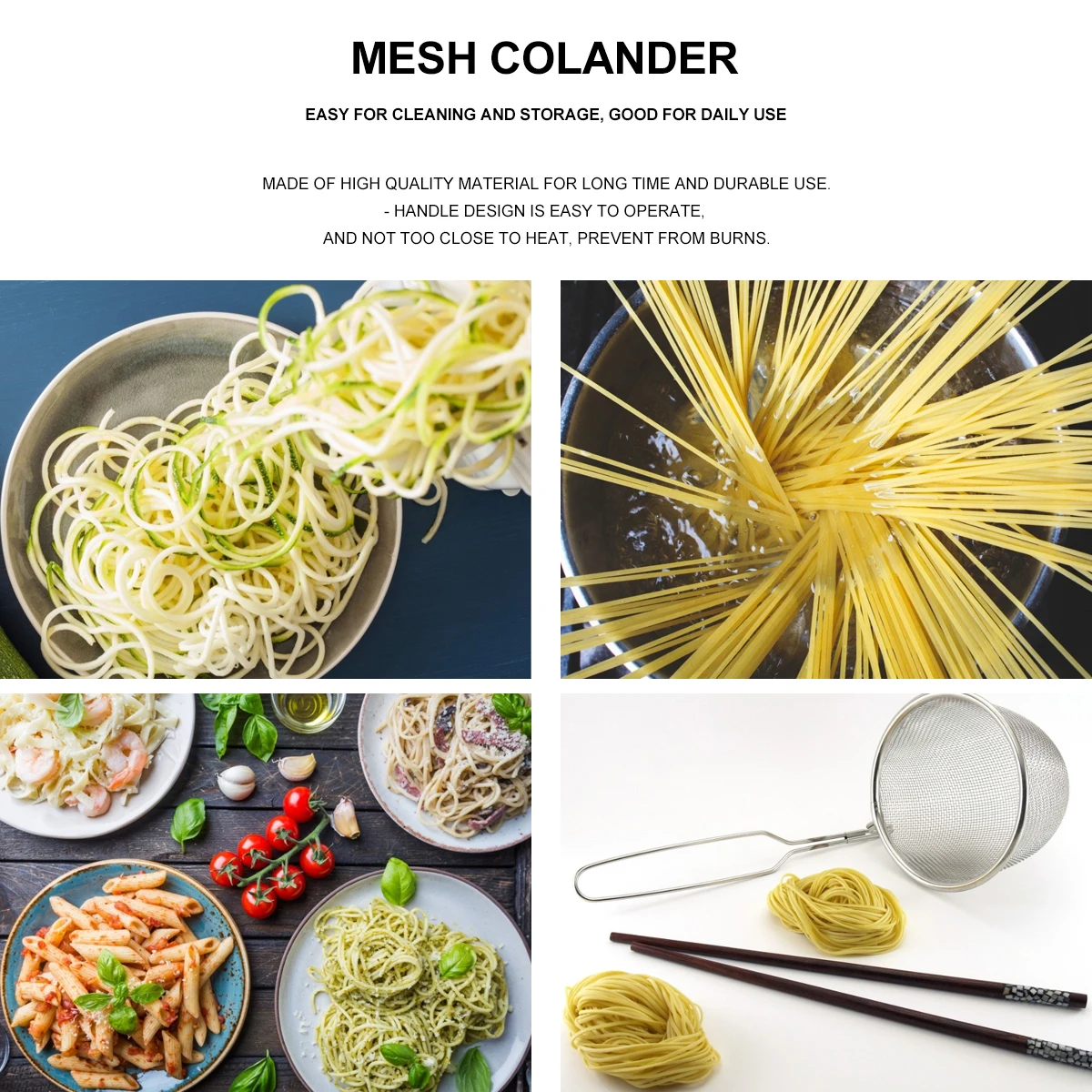 

2pcs Steel Bamboo Strainer Mesh Noodle Basket Kitchen Tool Strainer Basket Fry Oil Saver Easy Clean