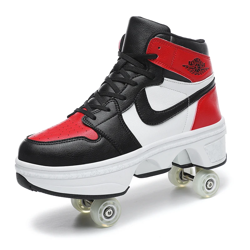 

Deformation Retractable Electric Speed Kids Skate Kickout Roller Skate Shoes Four 4 Wheels Light for Adults Girls Quads Roller