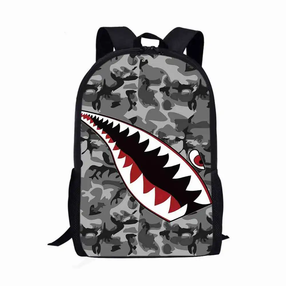 Student Schoolbag Camouflage Shark Big Mouth Print Logo Large Capacity Children Kindergarten Shoulder Bag