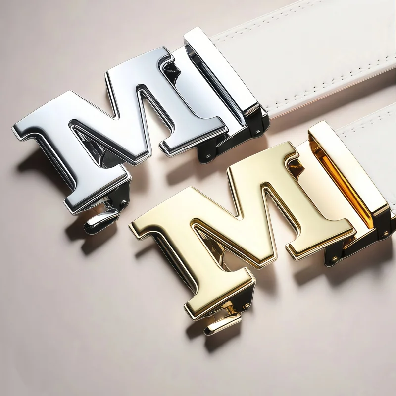 

1PC Men's white belt with alloy automatic buckle, fashionable casual belt, business belt, formal belt, party belt, gift for men