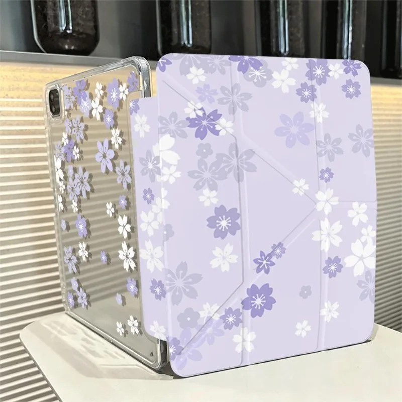 Purple Flower 3+Y Folded Case for IPad Pro 11 Case Air 4/5 10.9 10th A16 2025 11th 10.2 7/8/9th Air11/13 12.9 Air3 10.5 Pro 13