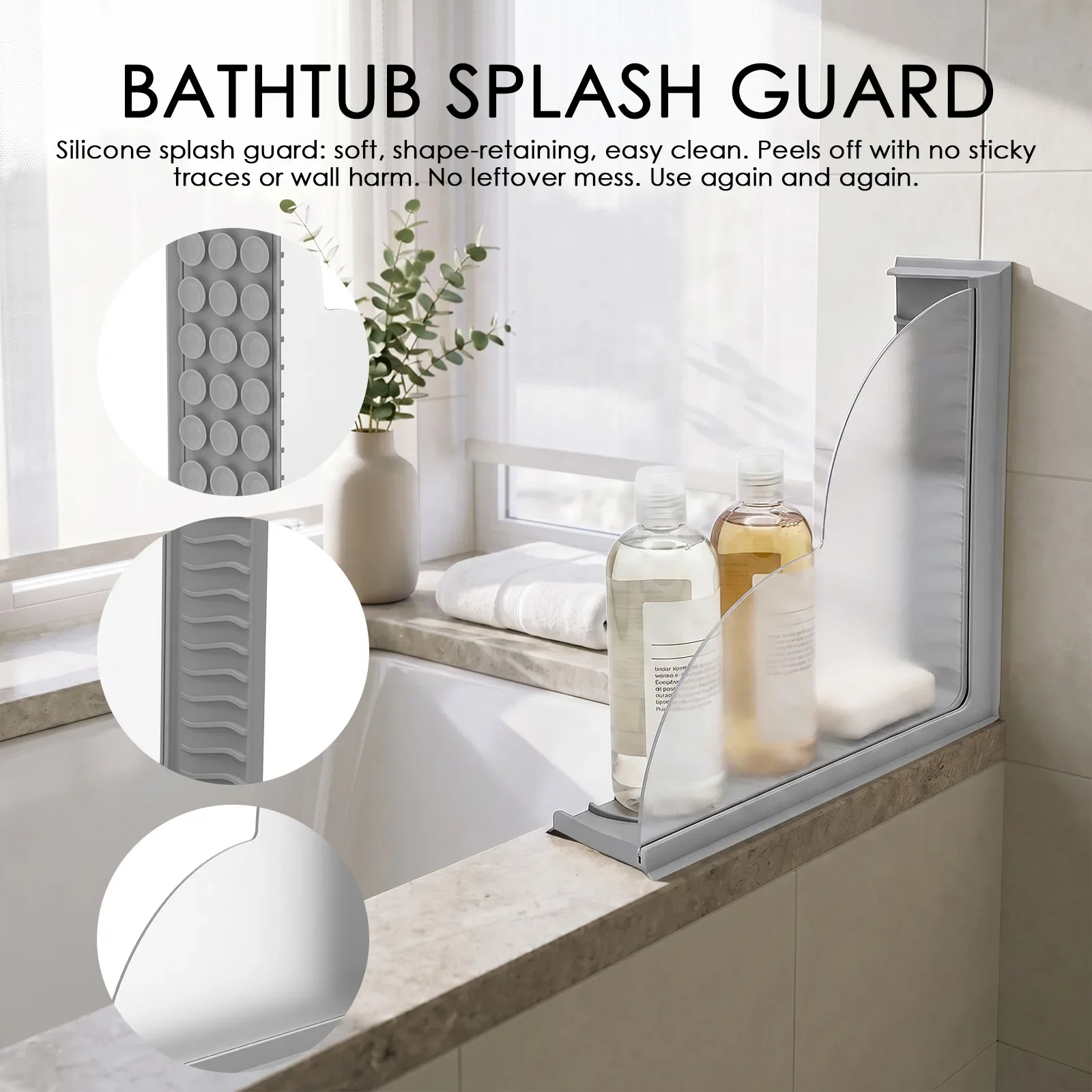 2Pcs Silicone Shower Splash Guard 2 in 1 Shower Water Guard with Suction Cup Detachable Water Barrier Mat Anti slip Storage Rack