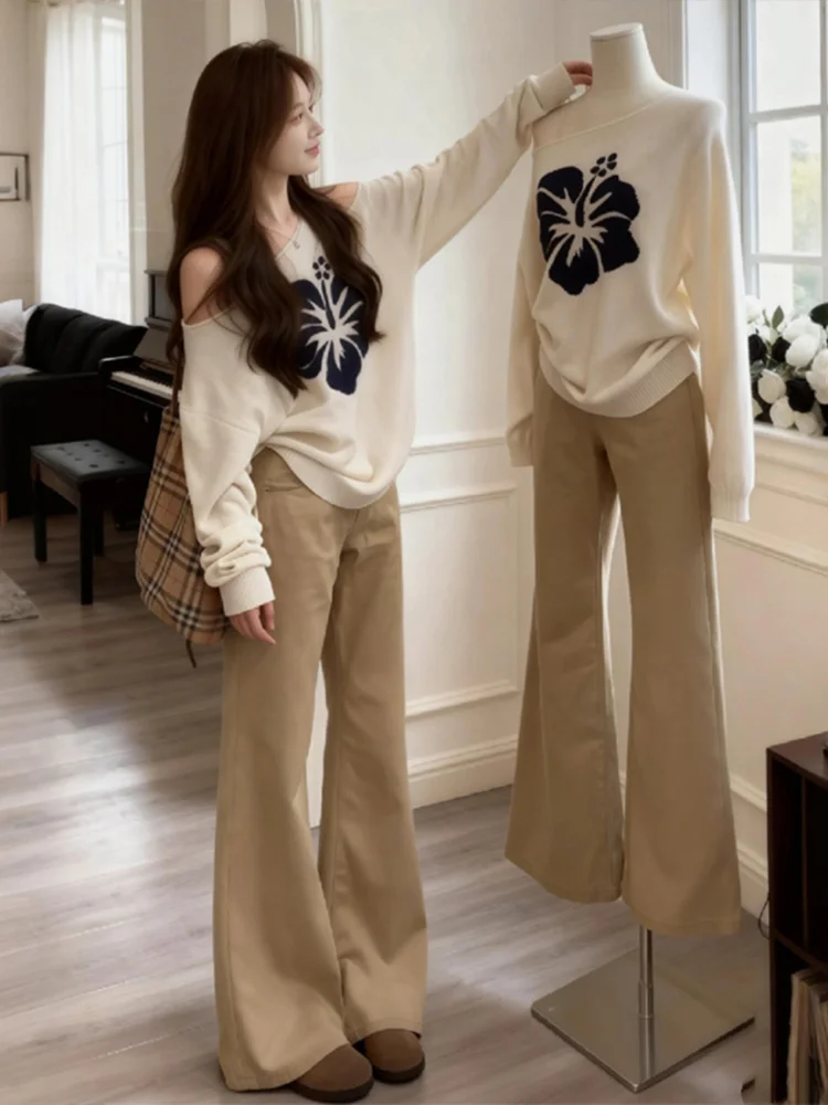 

plus Size High Waist Straight Leg Khaki Denim Jeans Women Winter Fleece Thickened Loose Wide Leg Pants Casual Wear