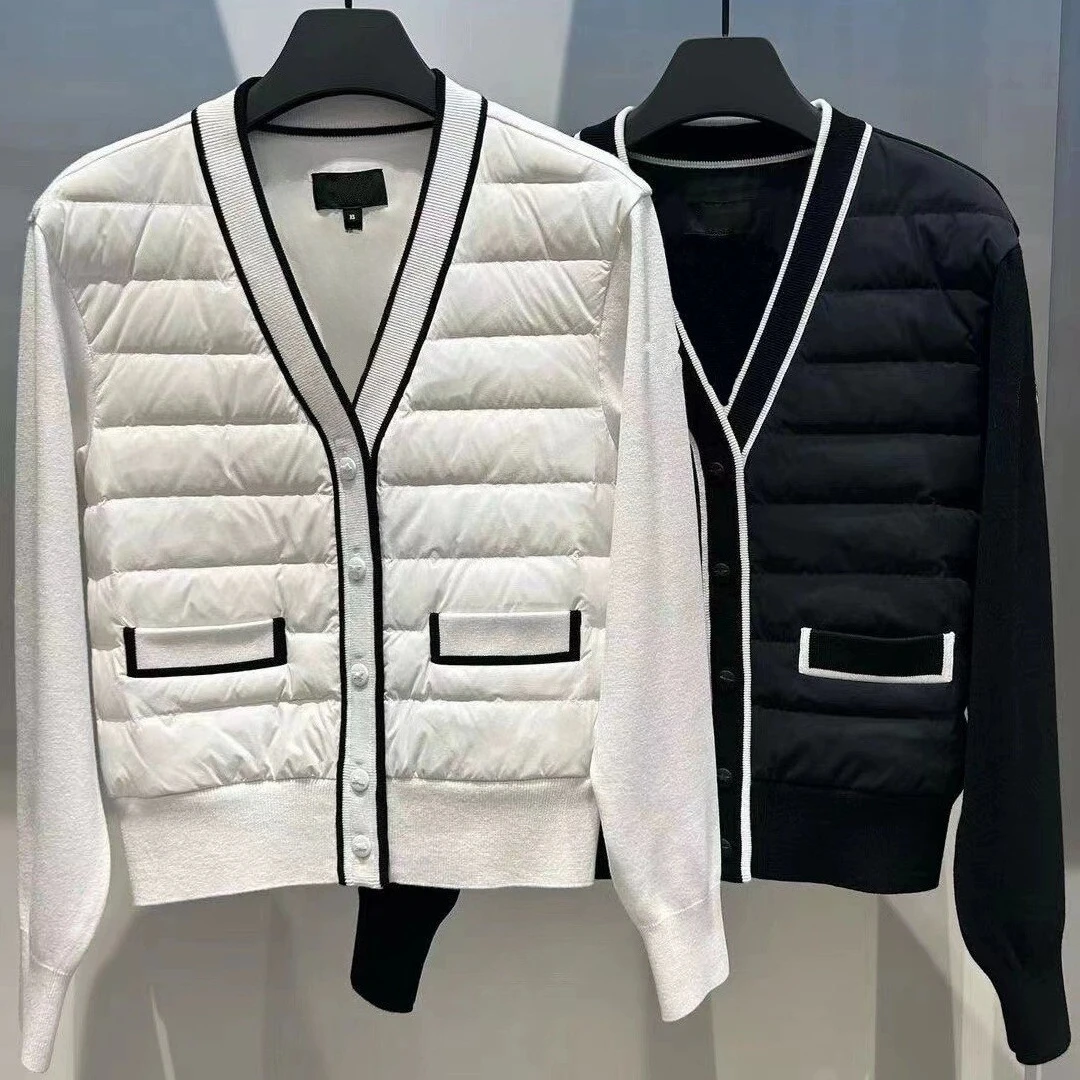 Women's Golf Cardigan 2026 Fall New Korean Style Long Sleeve Solid Color Knitted Spliced Warm Duck Down Slim Fit Versatile Soft