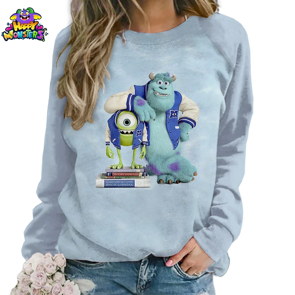 Disney Monsters Inc. Women's Long Sleeves Sweatshirts O Neck Autumn Clothes S-3XL High Quality 3D Print Y2k Leisure 2024 Fashion