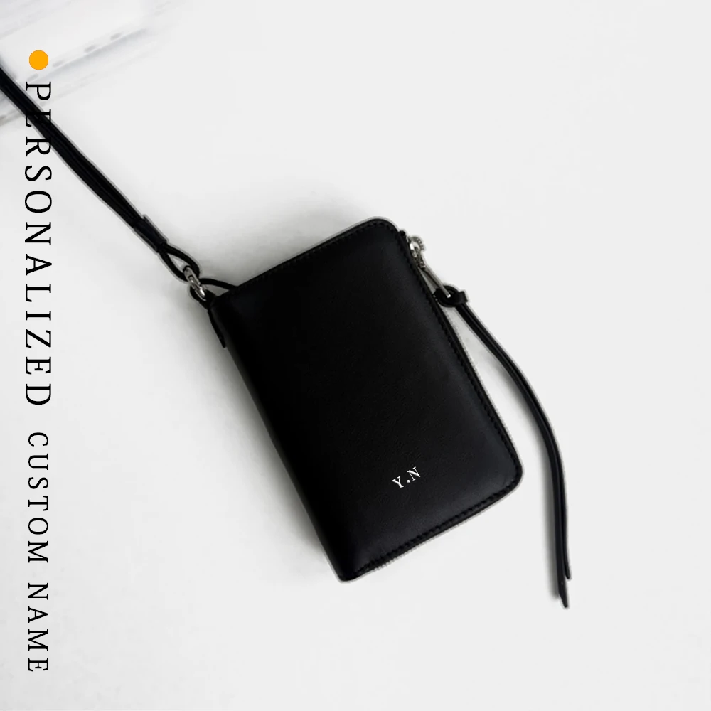 Minimalist Neck Phone Pouch Authentic Leather Card Organizer Travel Friendly Wallet Compact Carrier Women's wallet Bag for phone