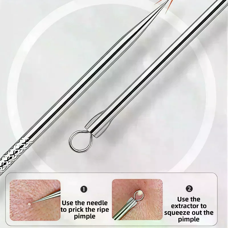 Extraction Tool Set 8-Piece Stainless Steel Box Professional For Spas Beauty Salons Includes Free 10pcs Pad
