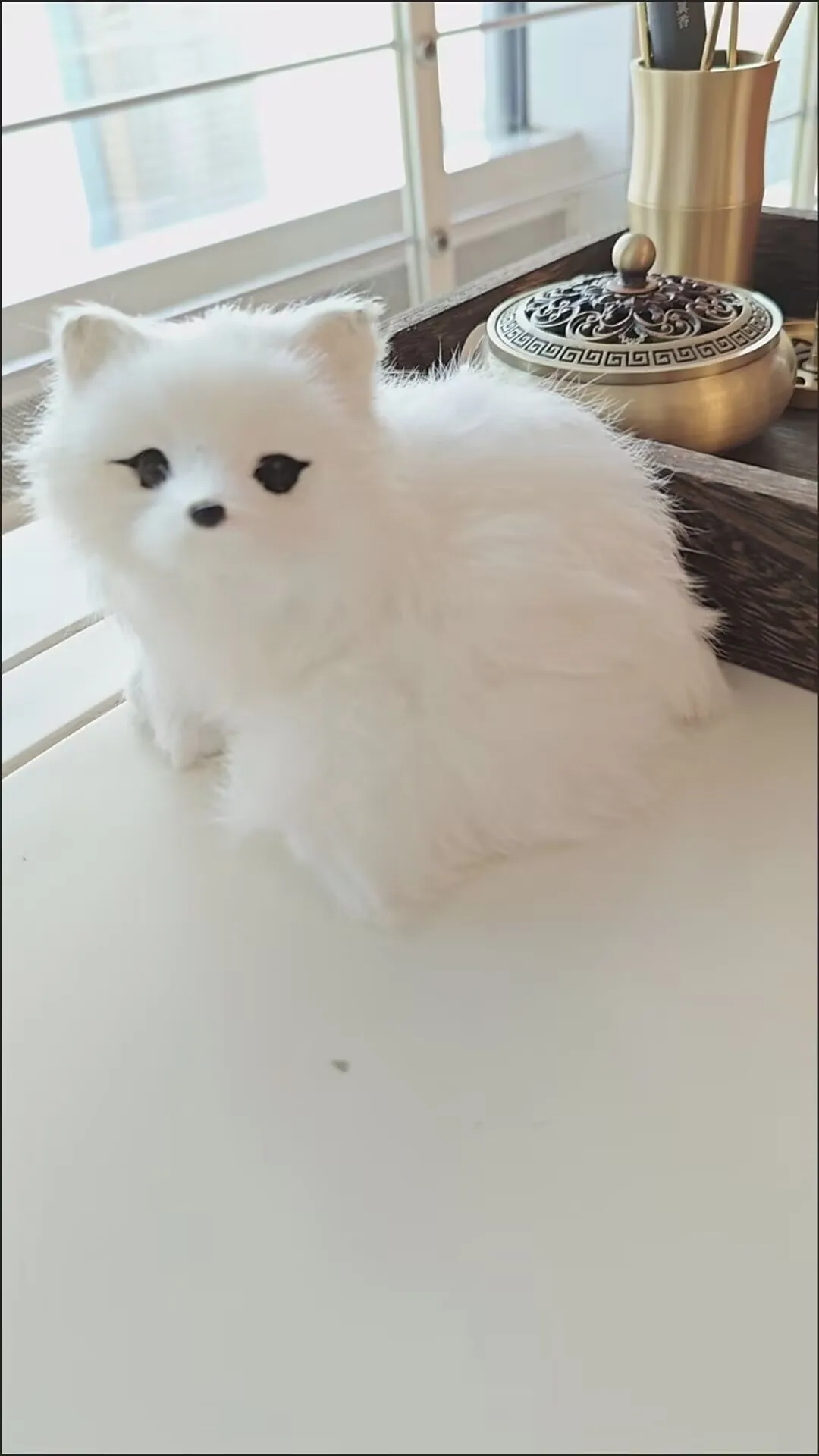 

cute real life fox model plastic&furs simulation white fox gift about 13x9x12cm xf1709