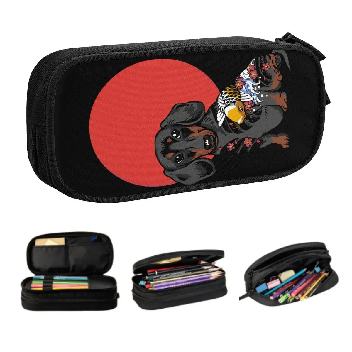 

Japanese Yakuza Dachshund Pencil Cases for Boys Gilrs Large Storage Dog Lover Gift Idea Pen Box Bag School Supplies