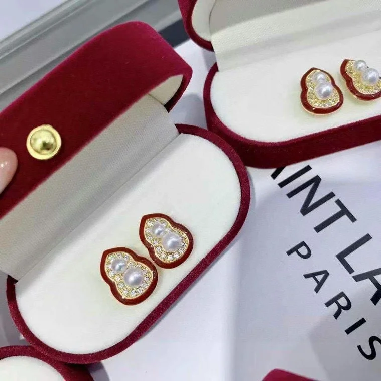 2025 الموضة العصرية 925 الفضة القرع أقراط 3-5 مللي متر الجولة لا تشوبه شائبة المياه العذبة الطبيعية الطفل اللؤلؤ الأذن ترصيع محظوظ الأحمر مجوهرات #2