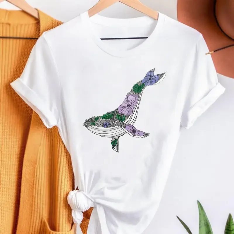 Vintage Flower Print T-shirts Fashion Women Cartoon Summer Shirt Stylish Short Sleeve Graphic T Top Female Tee T-Shirt image 6