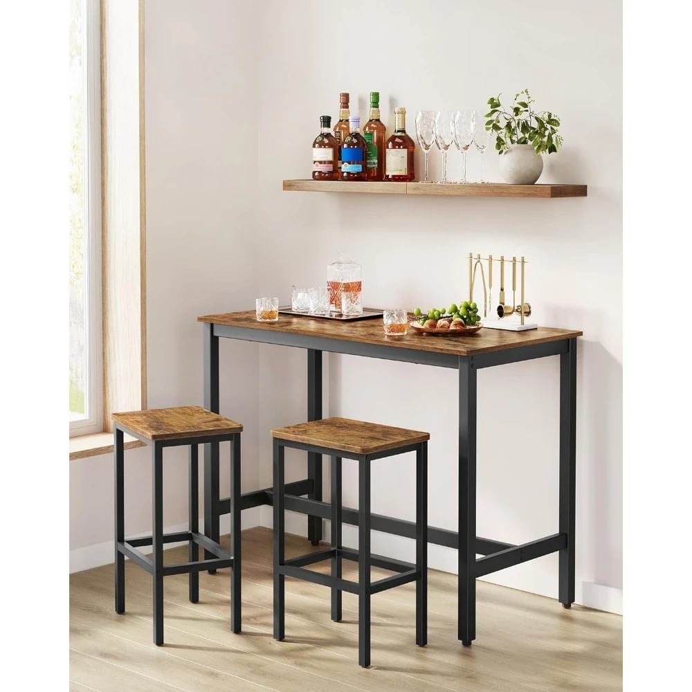 Bar Table Set, with 2 Bar Stools, Dining table set, Kitchen Counter with Bar Chairs, Industrial, Living Room, Party Room