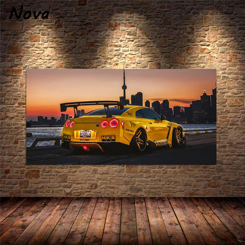 Car Wall Art Picture Nissan GTR R34 VS Supra Vehicle Modern Canvas Painting Poster and Print for Living Room Bedroom Home Decor