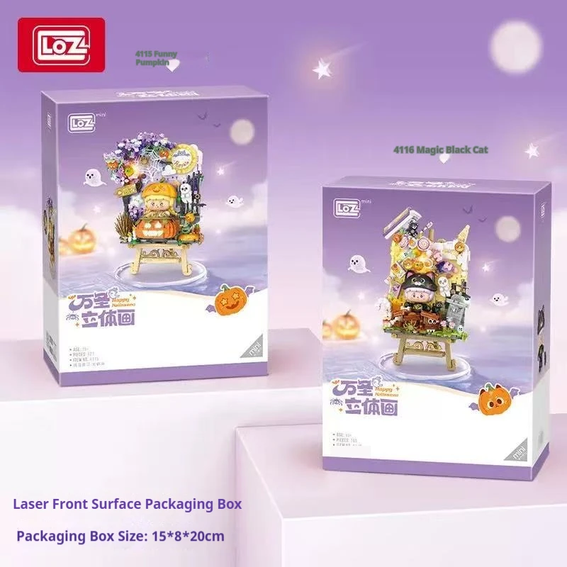 LOZ 할로윈 3D 페인팅 빌딩 블록 장식품 시리즈, 마법의 검은 고양이와 재미있는 호박, 성인 창의적인 할로윈 선물