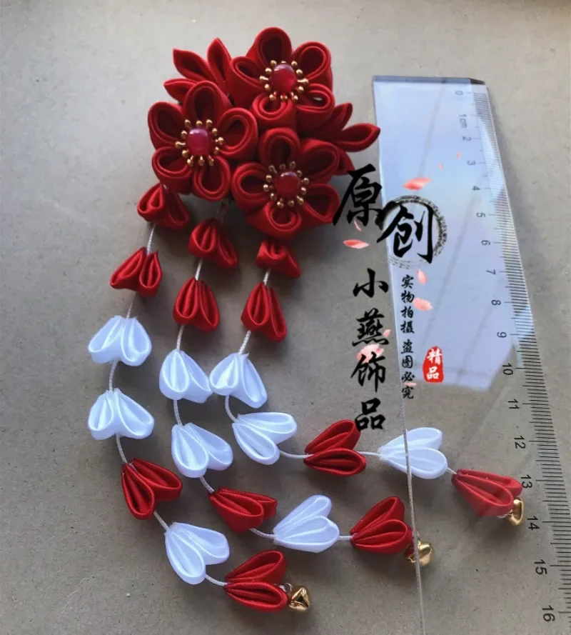 Nero vintage fatto a mano SAKURA Red Geisha fermaglio per capelli forcina kimono giapponese accessori per capelli accessori per capelli copricapo panino ragazza