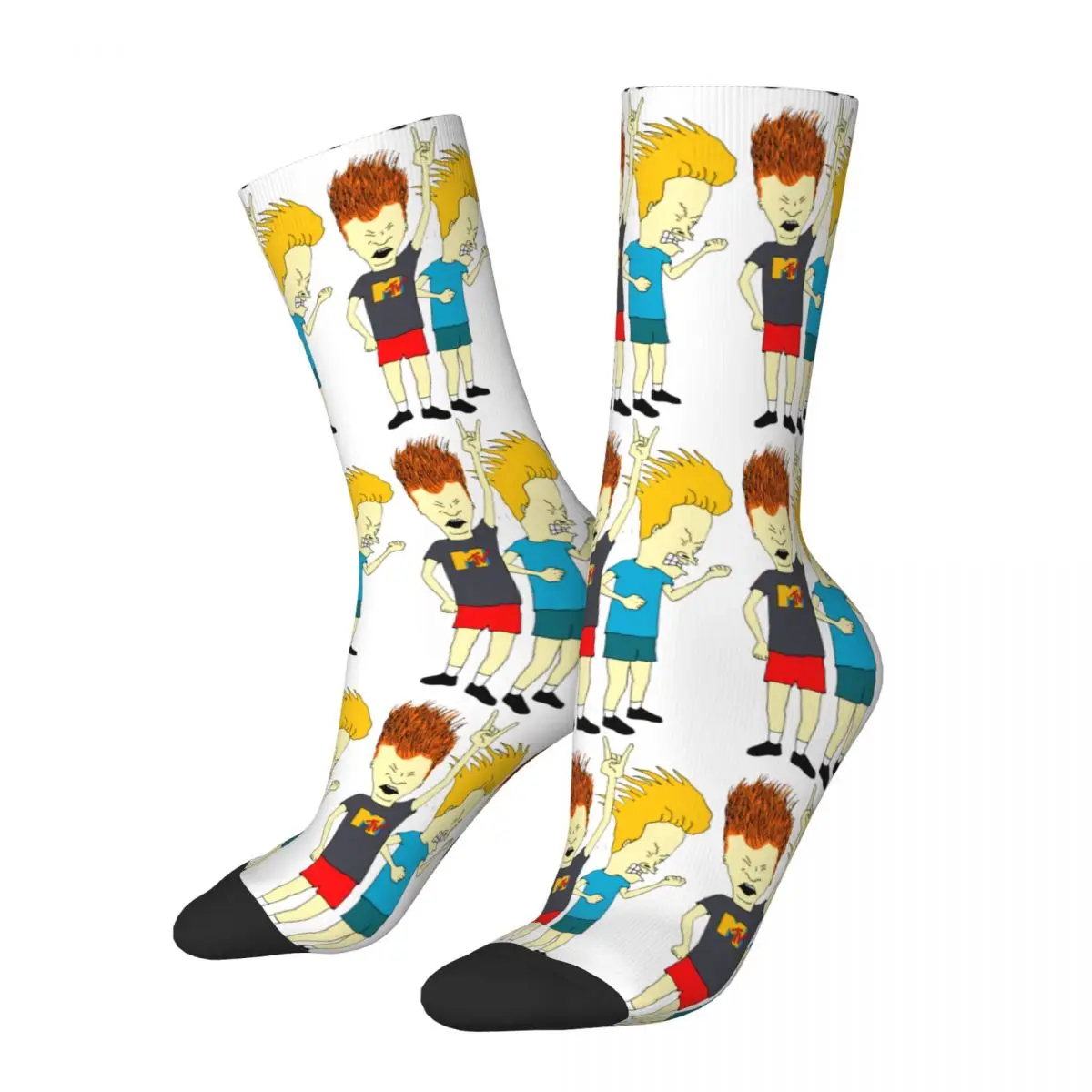 Happy Funny Men's Socks Work Sucks MTV Retro Harajuku Beavis And Butthead Hip Hop Novelty Seamless Crew Crazy Sock Gift Printed