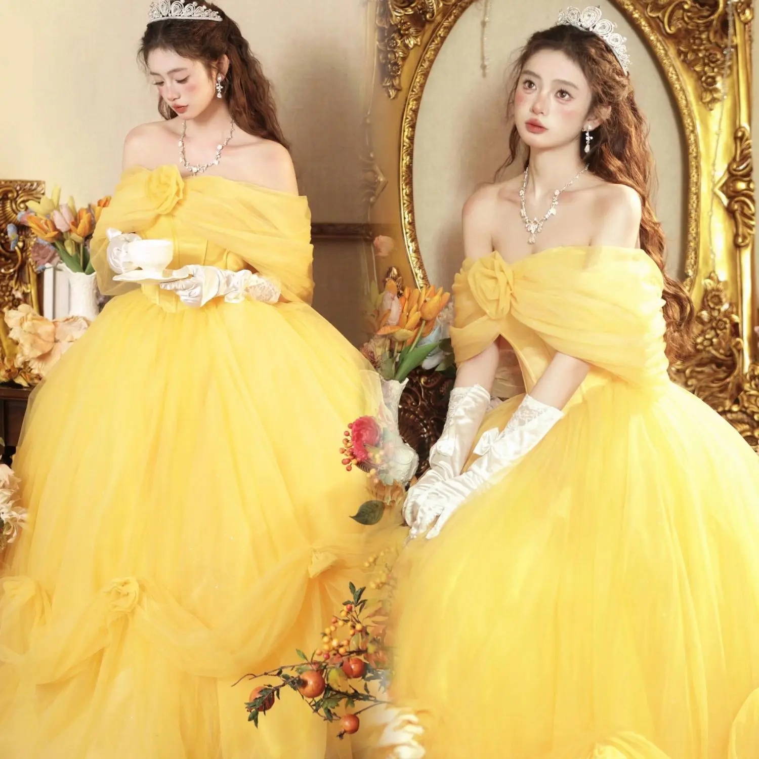 Gele strapl avondjurk Belle Princ Wedding Dr High End Luxury Studio Photoaphy Nieuwe Sle Koreaanse Sle Long Dr