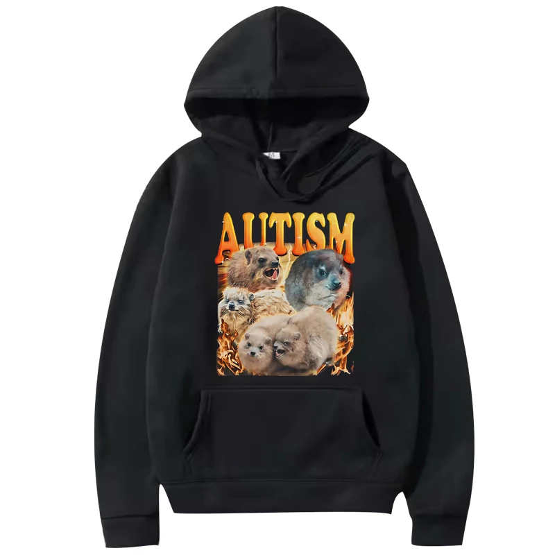 

Funny Autism Unhinged Rock Hyrax Meme Graphic hoodie 2025 men women vintage Long sleeve streetwear print oversized hoodie unisex