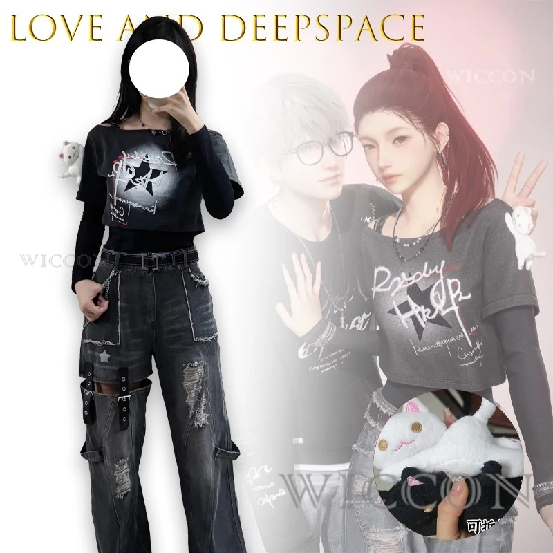 

Любовь и глубокий косплей персонаж китайского отами игрока косплей аниме костюм крутой стиль рубашка + джинсы женский и женский костюм на Хэллоуин