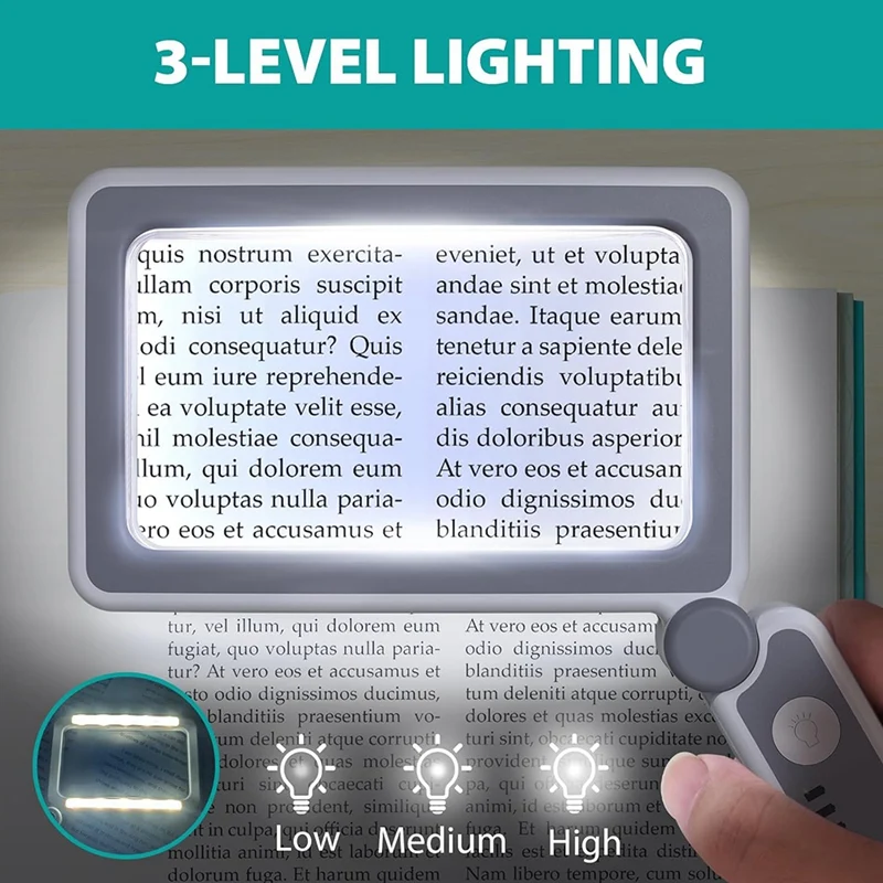 Lupa com luz de leitura, acessórios para presentes, recarregável, led, página, lupa 4x para amantes de livros, auxiliares de visão portáteis