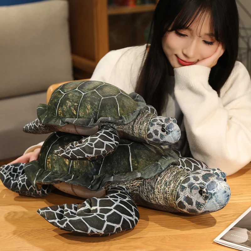 2 Sizes High Quality Realistic Sea Turtle Plush Toys Cozy Cotton Stuffed Lifelike Tortoise Toy Funny Throw Pillow Back Cushion