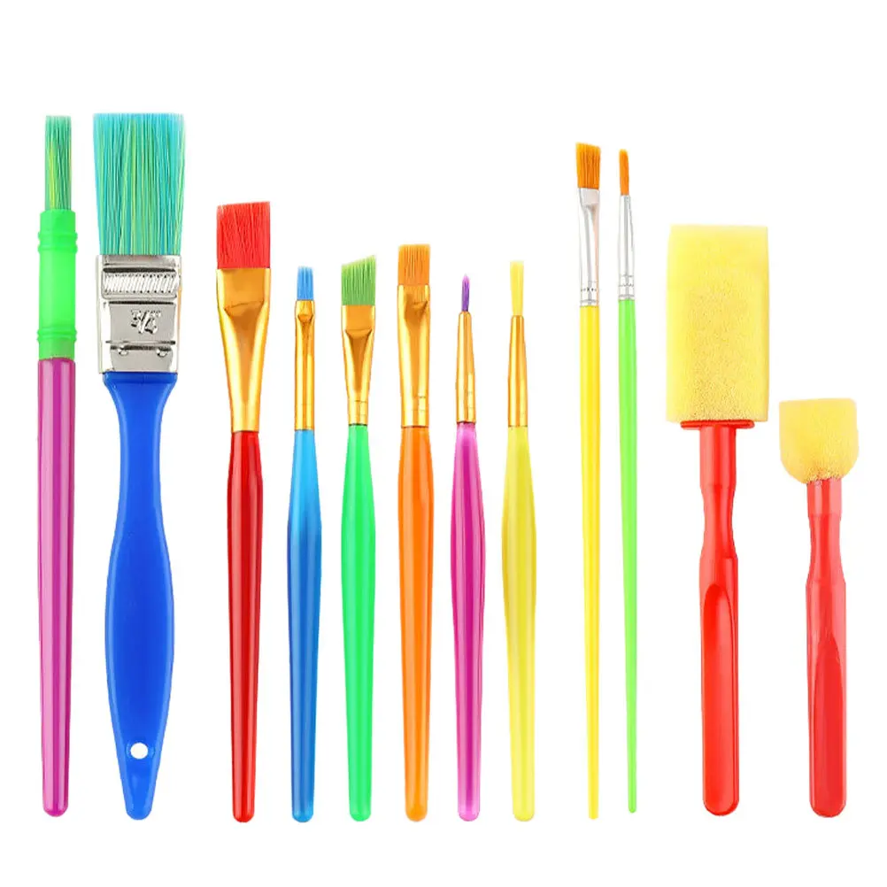 

12pcs Sponge Kit For Kids Children Drawing Tools Art Brush Set Easy Clean Portable Diy Craft Oil Painting Tools Watercolor