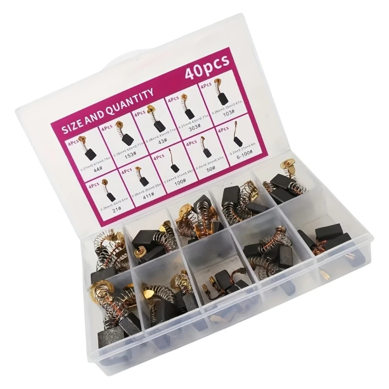 Escovas carbono motor elétrico multiuso 40pcs 10 modelos para temperatura