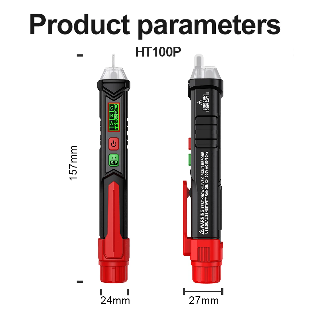 HABOTEST Berührungsloser Spannungsprüfer mit Ton- und Lichtalarm, Dual-Sensitivität, AC12-1000V, Leiter- und Neutralleiter-Detektor, automatische Abschaltung HT90 – Detail 6
