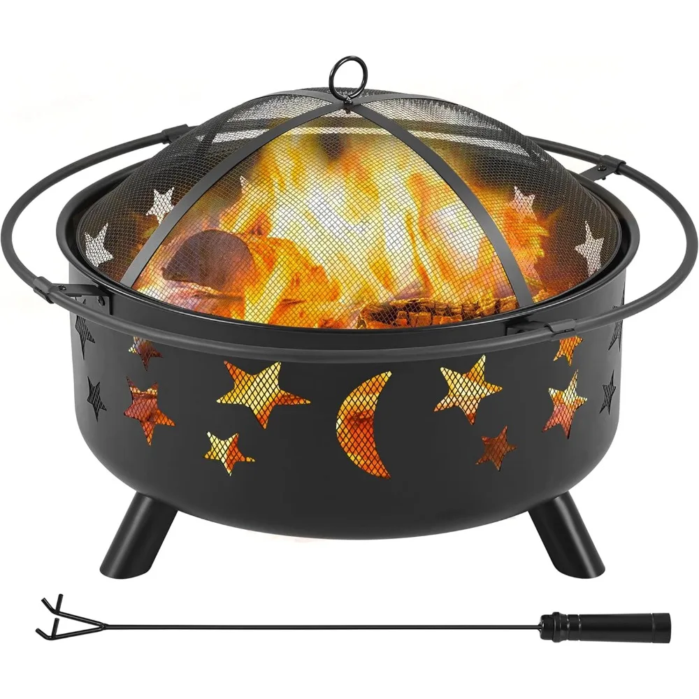 

30in Fire Pit Moons and Sky Stars Outdoor Fire Pit Fireplace Large Bonfire Wood Burning Firepit Bowl for Patio & Backy