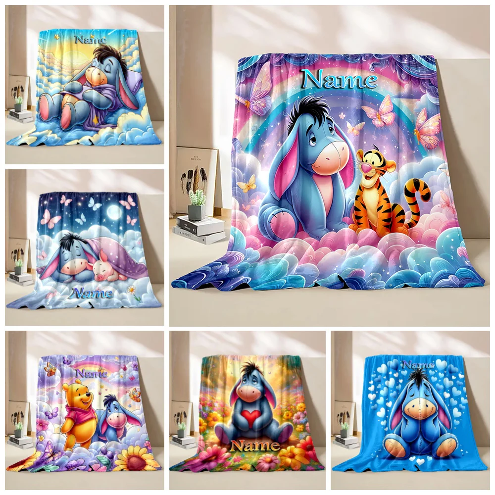 Customized Name Personalized Blanket Disney Pooh Bear Eeyore Children Warm Soft Blankets Home Travel and Comfortable Blanket