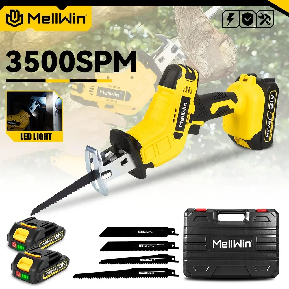 MELLWIN Akku-Säbelsäge 3500SPM Mehrzweck-Handsäge 100mm Schnitttiefe Holz Metall Rohr Garten-Astschere Schneidwerkzeug für Makita 18V Akku – Detail 2