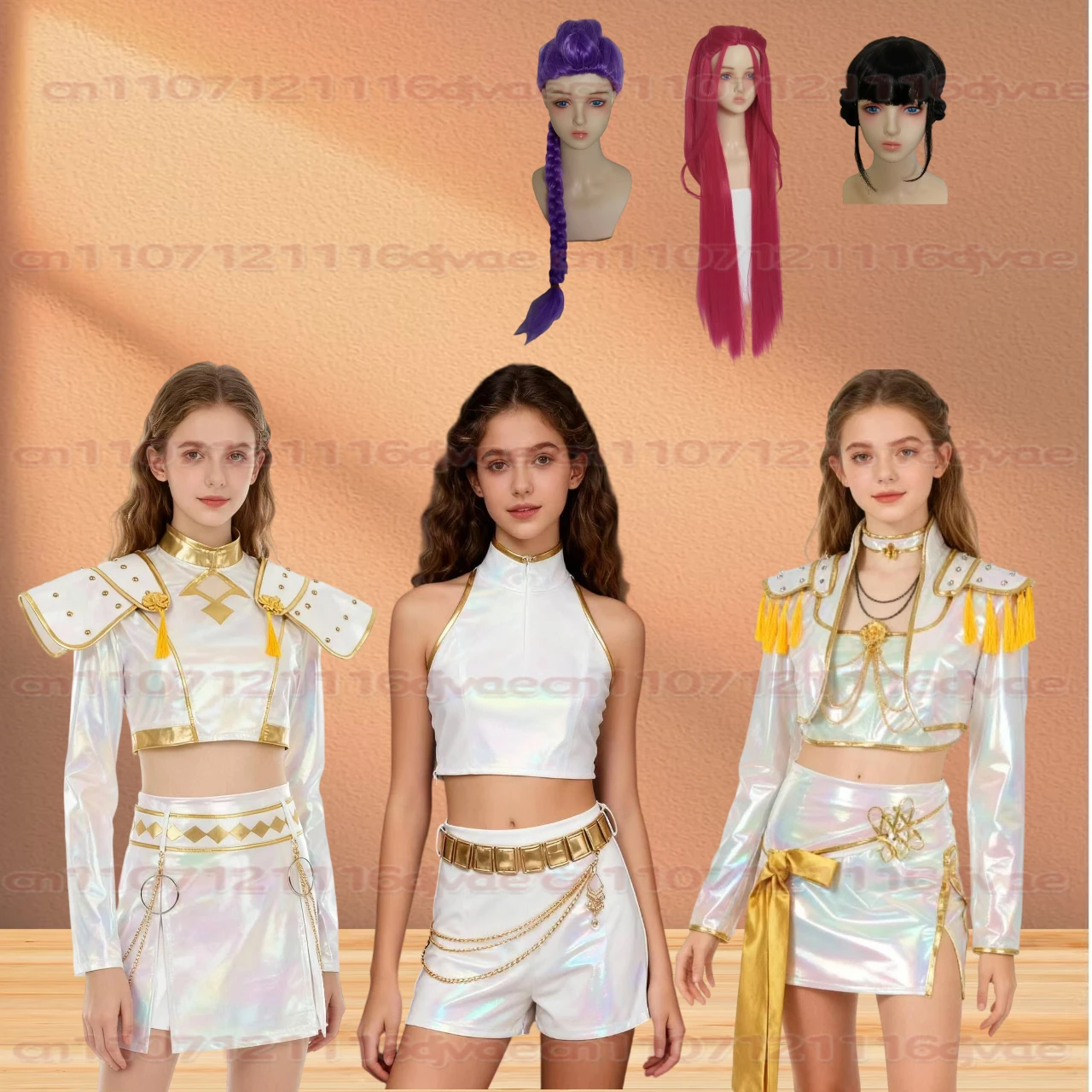 

Kid's White Performance Costume KPOP Huntrix Rumi Mira Zoey Cosplay Costume Wig KPop Demon Hunters Uniform Halloween Costume