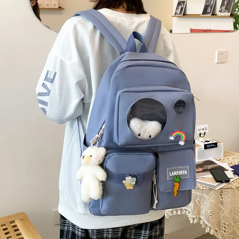 5 PCS Schoolbag Female 2022 New High School High-capacity Female Backpack Junior High School Pupil Backpack