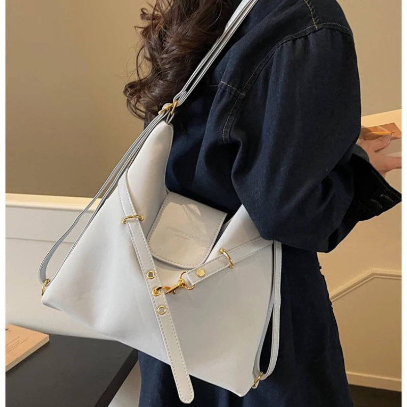 

Women's White Leather Hobo Shoulder Bag with Flap & Adjustable Straps, for Daily Office, Weekend Travel, Shopping & Errands