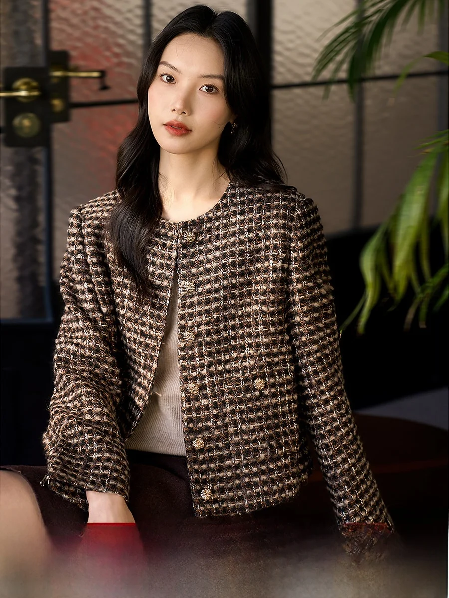 

Женское модное вязаное твидовое пальто/жакет с эффектом омоложения, весна 2026, прямой крой, стиль Xhange