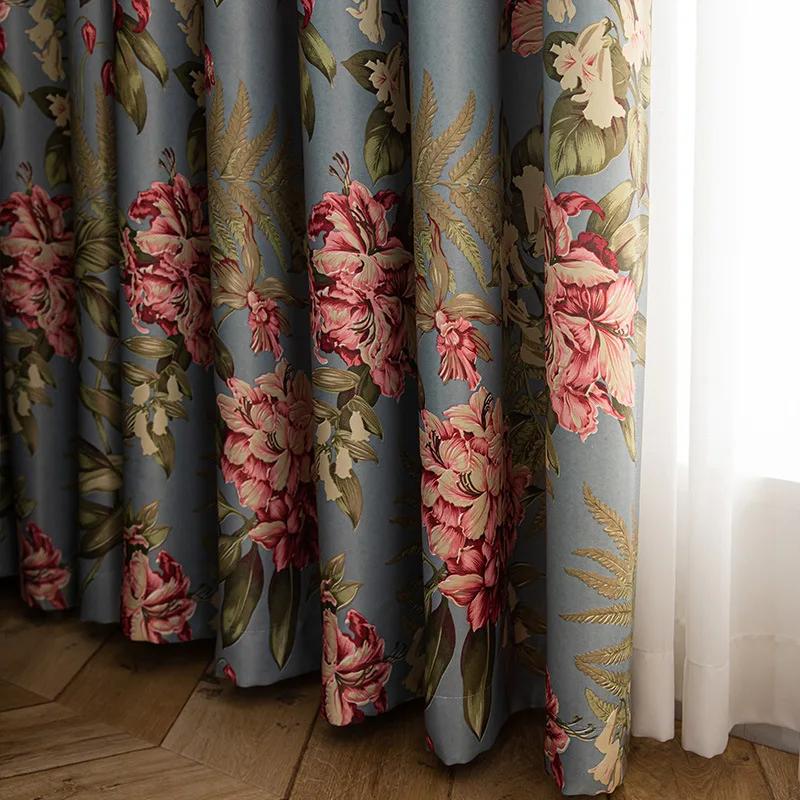 2024 New Curtains for Living Room Bedroom Semi-shading Rustic Floral American Curtains Photo Studio Background Customize Door