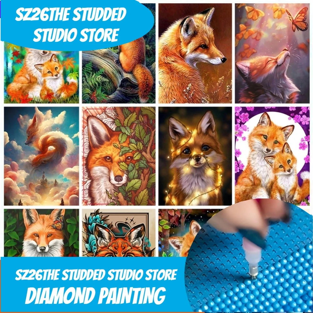 

Sz26The Studded Diamond Embroidery Fox Animals 5D DIY Diamond Painting Full Drill Mosaic Kit Stitch Rhinestone Pictures Decorati