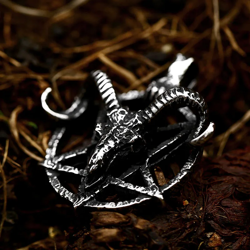 BEIER New Stainless steel  Pentagram Pan God Skull Goat Head Pendant Necklace Occult Metal Vintage for Man BP8-342