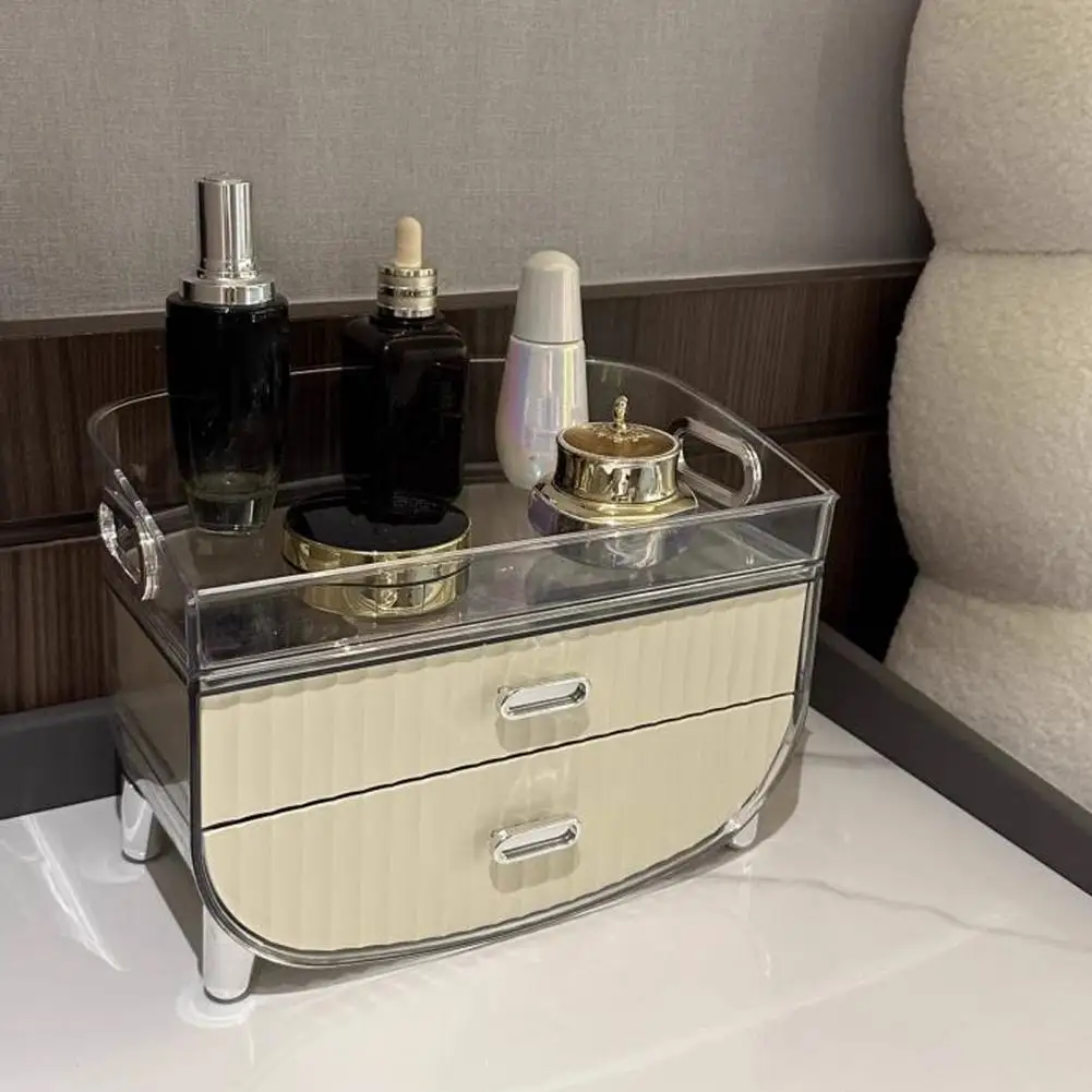 

Dust-proof Cosmetic Storage Case Transparent Double-layer Makeup Storage Box with Capacity Drawers for Dust-free Organization