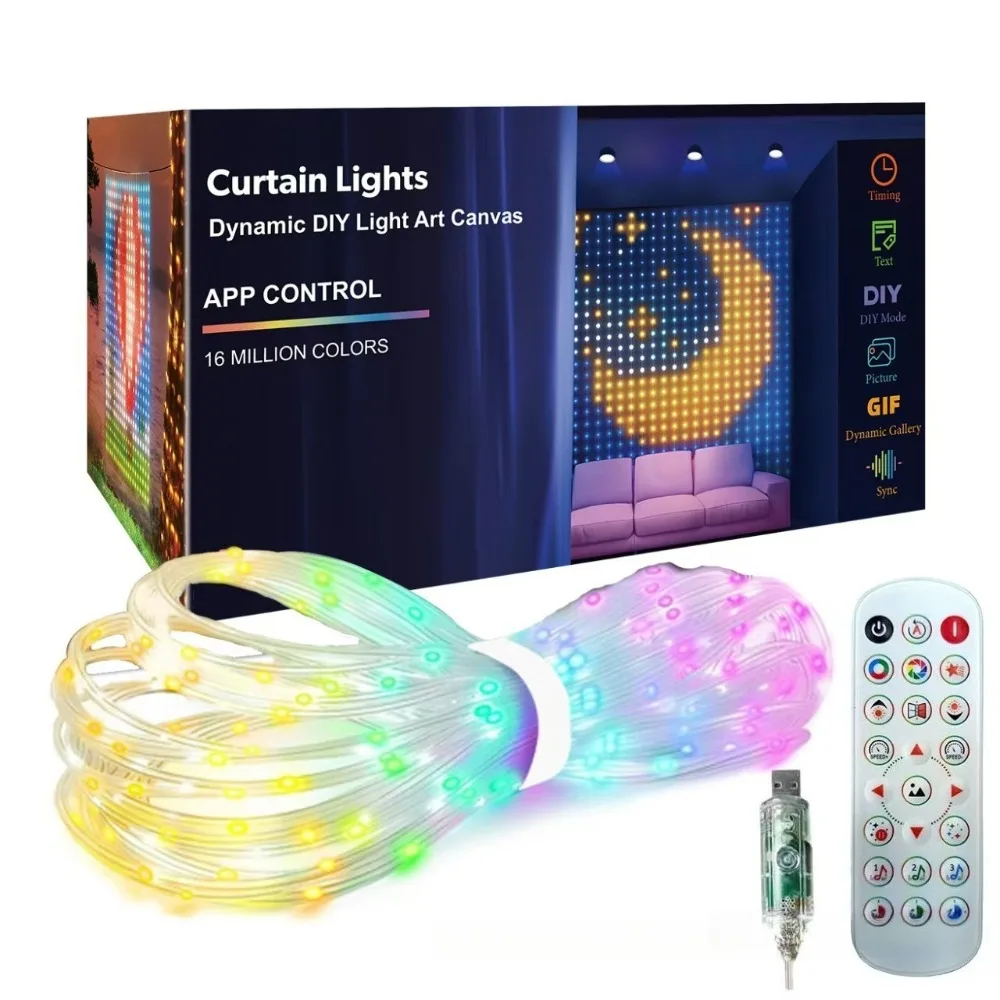 1.6M/2M/3M RGB Smart Curtain Lights USB Plug LED Bluetooth APP DIY String Lights for Christmas Bedroom Window Decoration