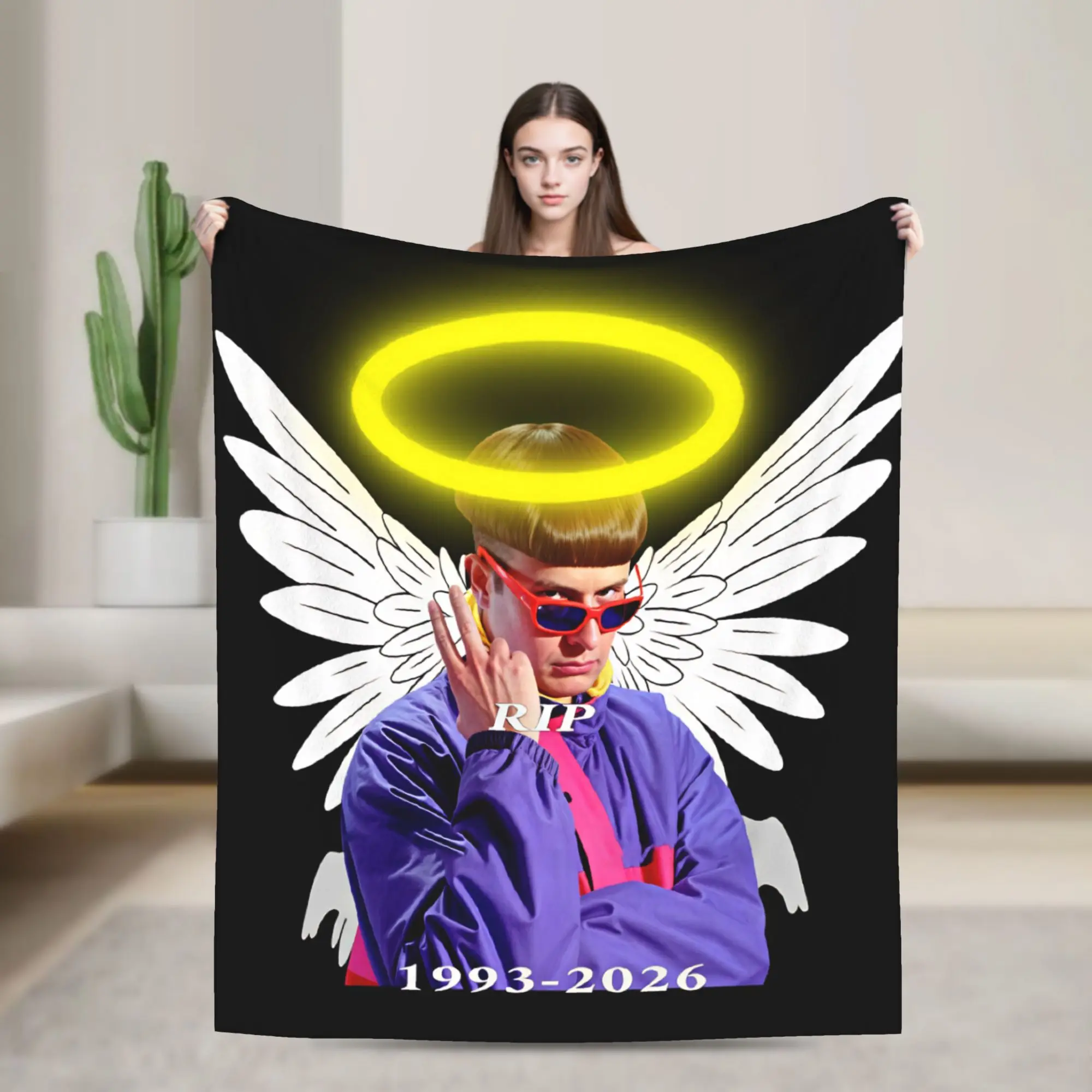 Oliver Tree RIP Angel Halo Tribute Blankets Warm Plush Bedding Throws For Couch Chair Camping Flannel Bedspread Bed Cover