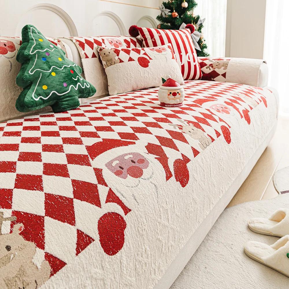 Christmas Chenille Soft Sofa Cover Anti-Displacement All-Season Seat Cushion Cover Winter Universal Sofa Seat Covers Decor Home