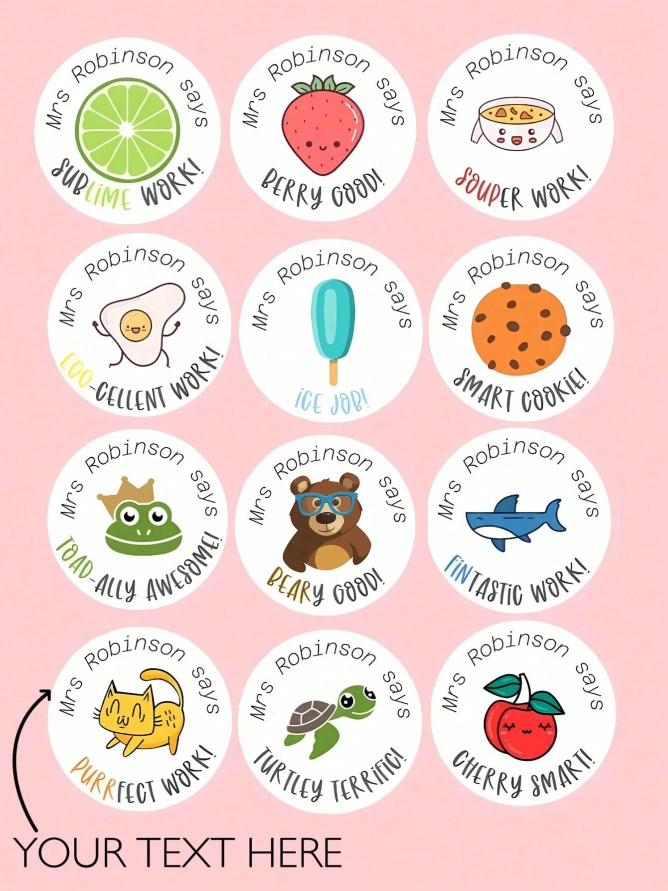 1.57x1.57 Inches Personalized Teacher Reward Stickers Custom Well Done Great Job Back To School Classroom Cartoon Kawaii
