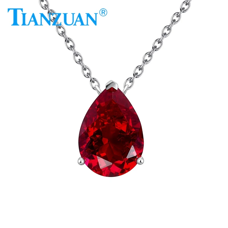 

Fashion Ruby Pendant 10x14mm Pear Shape Lab Grown Pigeon Blood Red Ruby and Sapphire Jewelry for Women Necklace Gifts 45CM Link