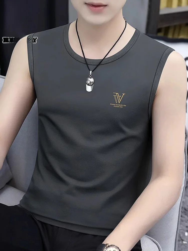 

Мужская летняя спортивная майка из модала Ice Silk Svel с круглым вырезом, охлаждающая, стандартный крой, молодежная мода