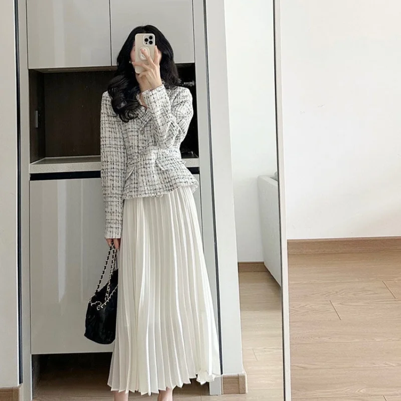 Gentle Fashion Light Mature Style Set For Women's Spring/Autumn Celebrity Little Fragrant Wind Coat High Waist Skirt Outfits