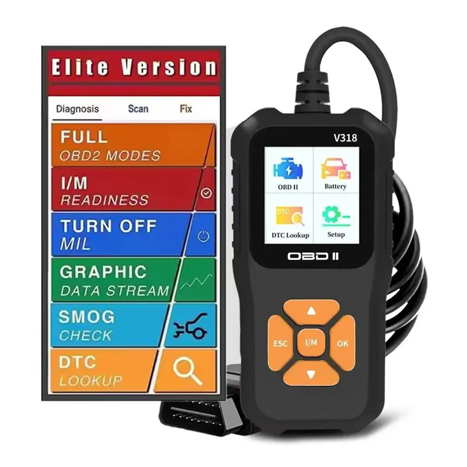 

V318 OBD2 Scanner Full-Function Diagnostic Tool Color Screen Multilingual Engine Fault Code Reader Battery Tester