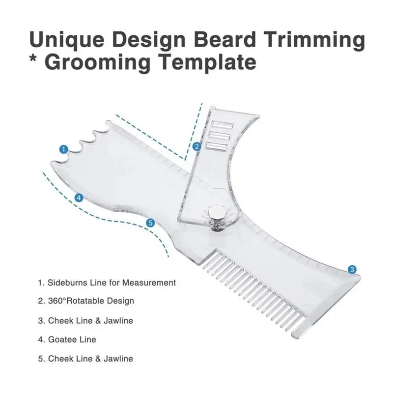 5-in-1 Verstelbare Baard Kam Styling Tool Draaibare Kam Haar Trimmen Mold Shaper Sjabloon voor Mannen Kapper Snor heerser