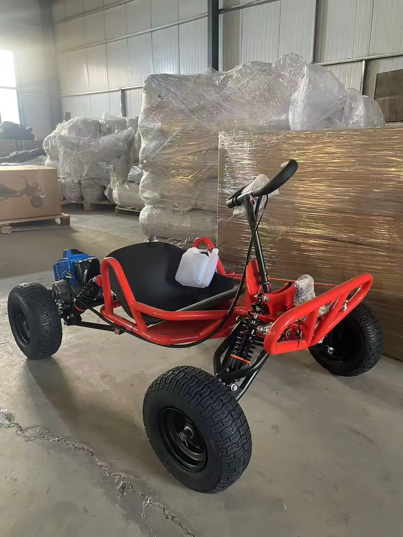 Outdoor 90cc 2-Stroke Petrol Version 6 Inch Wheels Go Kart Dirt Track Youth Racing Track Adventure Hydraulic Disc Brakes Go Kart
