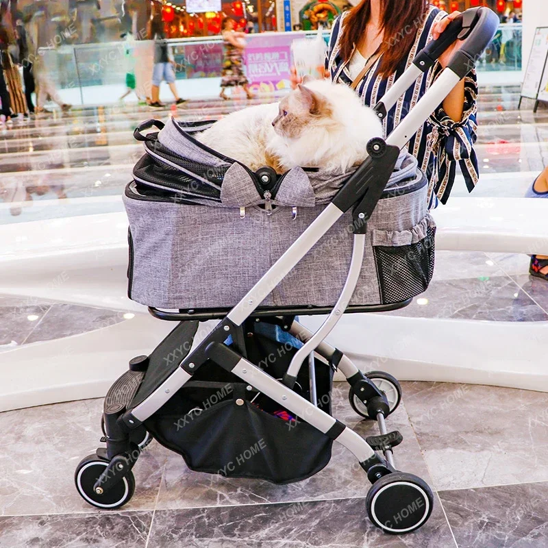 Pet Stroller Cat out Trolley Detachable Cat Walking Cart Puppy Dog Trolley Foldable